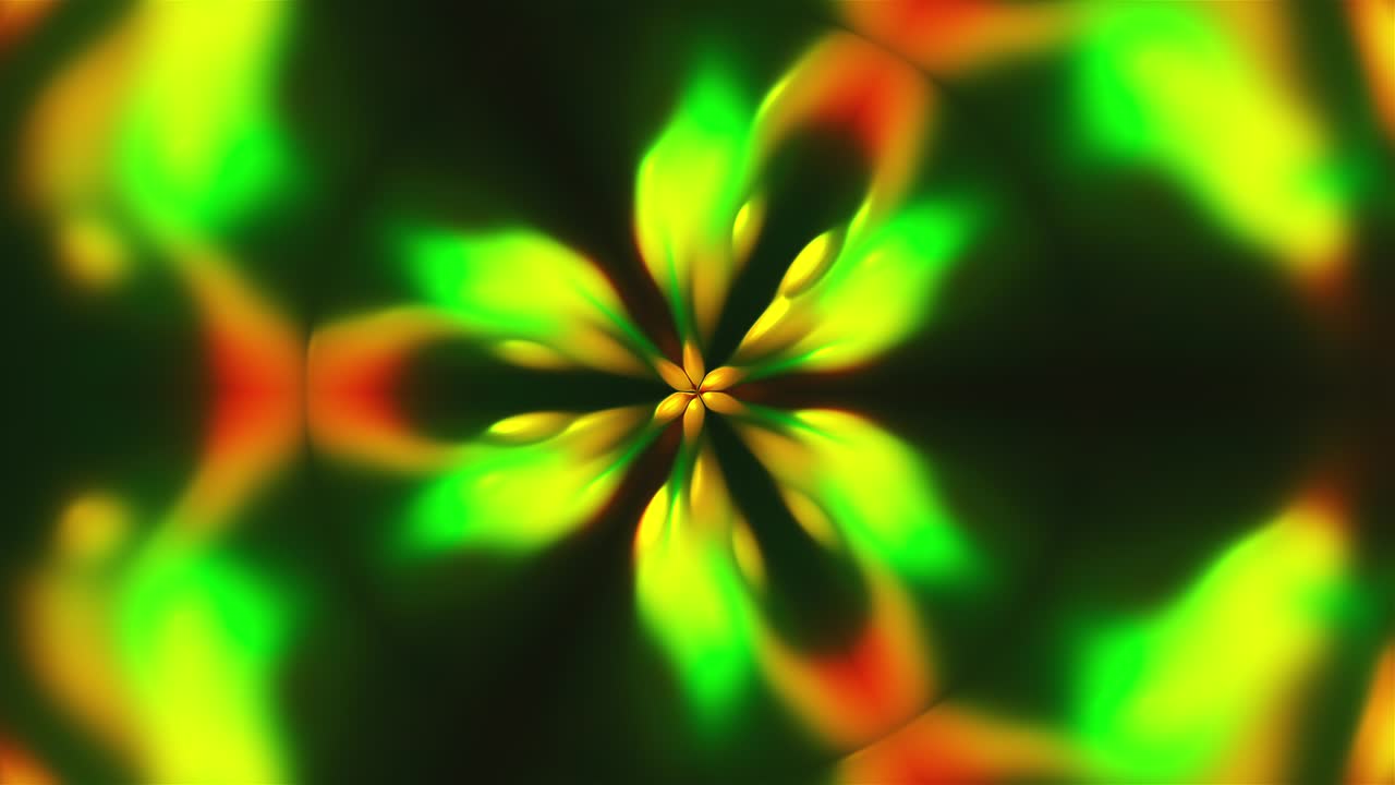 Sfondo generato al computer, caleidoscopio futuristico di macchie multicolori che si fondono. Rendering 3D