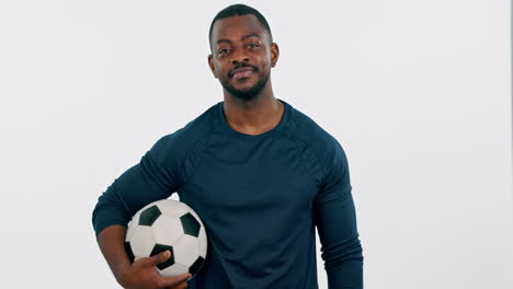 fútbol, hombre negro y pulgares hacia arriba señal aislado