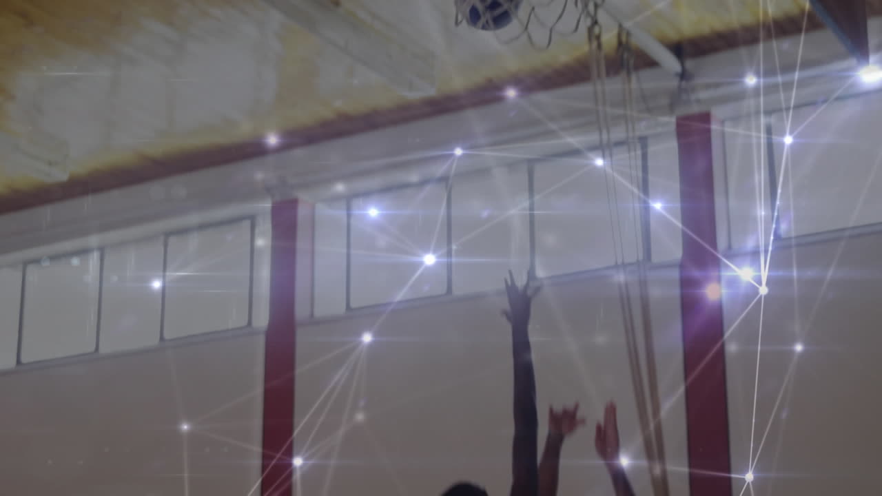 animación de la red de conexiones a través de un partido de baloncesto en el gimnasio