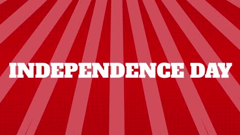 animation of independence day text over pink and red moving striped background