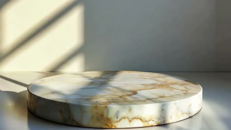 a round marble table sitting on top of a white table