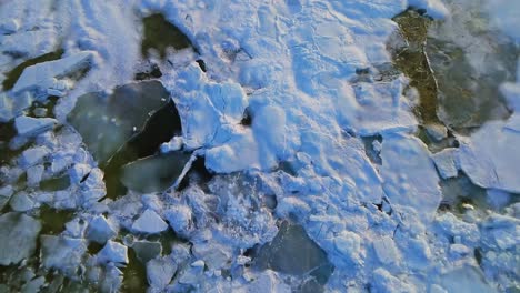 spring ice drift on a large river from a drone