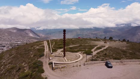 spinning aerial around the cerro catequilla, middle of the earth in ecuador