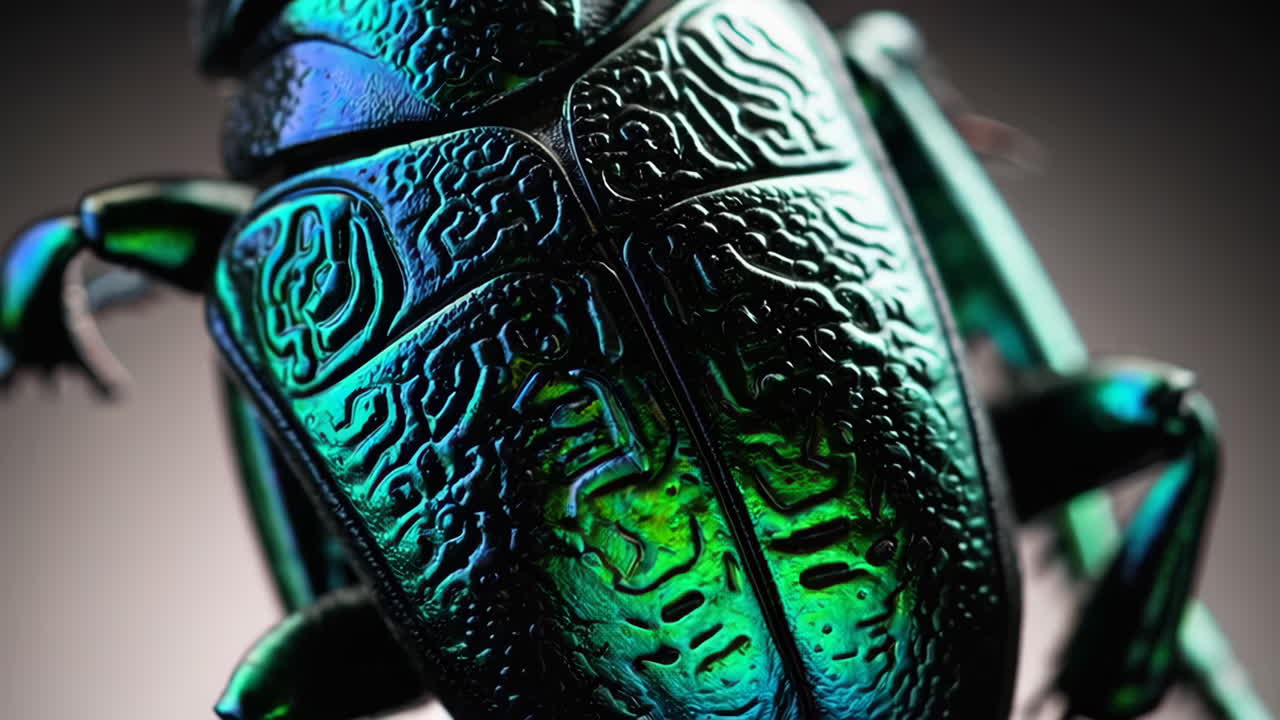 Iridescent Green and Blue Beetle Macro Shot