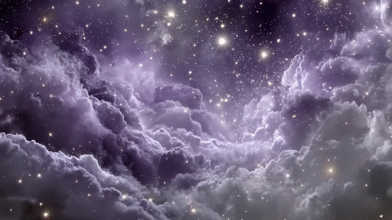 Majestic Celestial Scene: A Stunning View of Clouds and Stars in a Deep Purple Night Sky, Capturing the Enchantment of the Universe's Vastness and Beauty