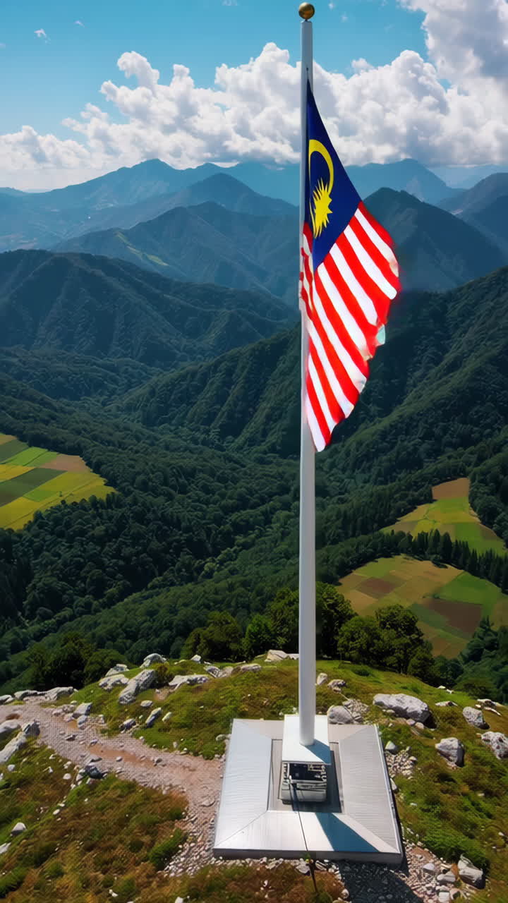 Bandiera della Malesia sulla vetta della montagna