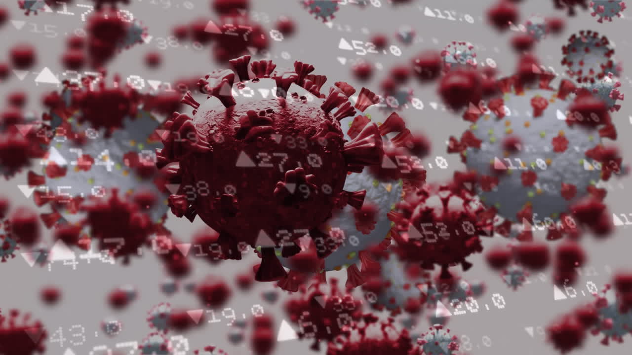 Animazione di cellule Covid-19 e elaborazione dati