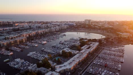 drone shot marina beach and venice beach on coast of los angeles
