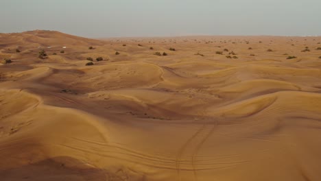 desert landscape with sand dunes and vehicle tracks