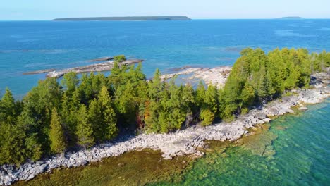 aerial shot of the stunning georgian bay coast in ontario, canada