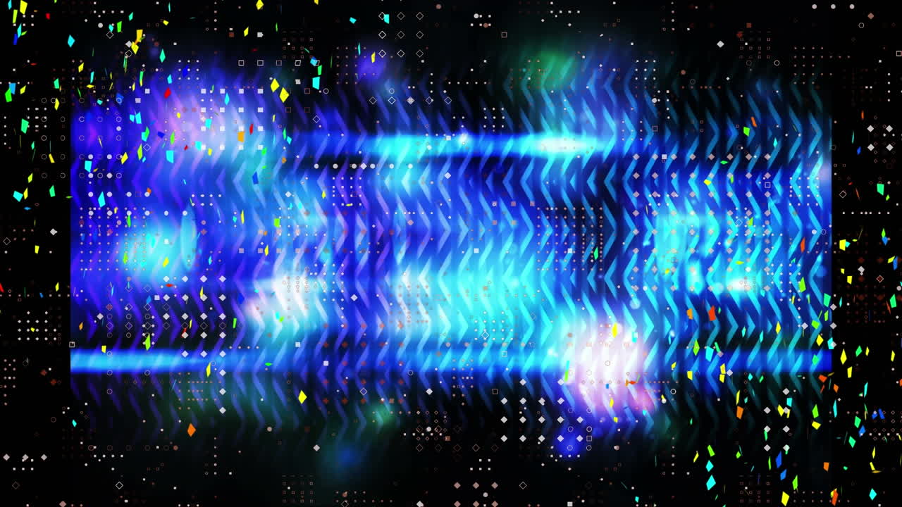 블루 스 ⁇ 의 빛과 검은 배경에 대한 점 디자인 패턴 위에 떨어지는 콘페티