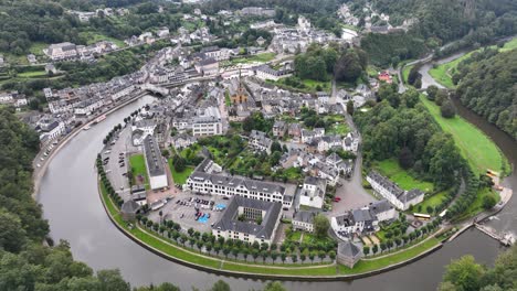 aerial drone view over bouillon, belgium