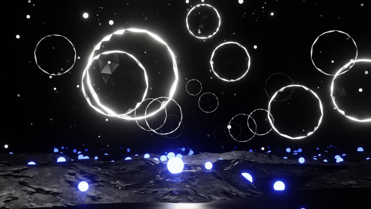 미스터리, 미스터리 행성 위에 날아다니는 유리 공을 연주하는 것, 콘서트 및 vj를위한 루프 애니메이션.