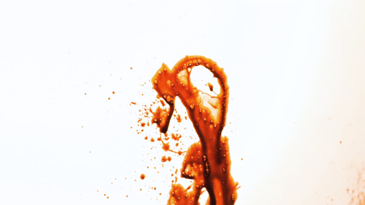 Filmed Fake Red Blood Splattered on White Wall. Realistic Shiny Slime Texture for Horror. Violent Crime Scene Halloween Spooky Background. Compositing Asset