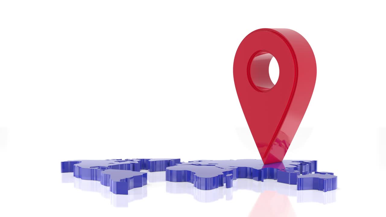 señal de ubicación en el mapa del mundo. animación 3d con resolución 4k.