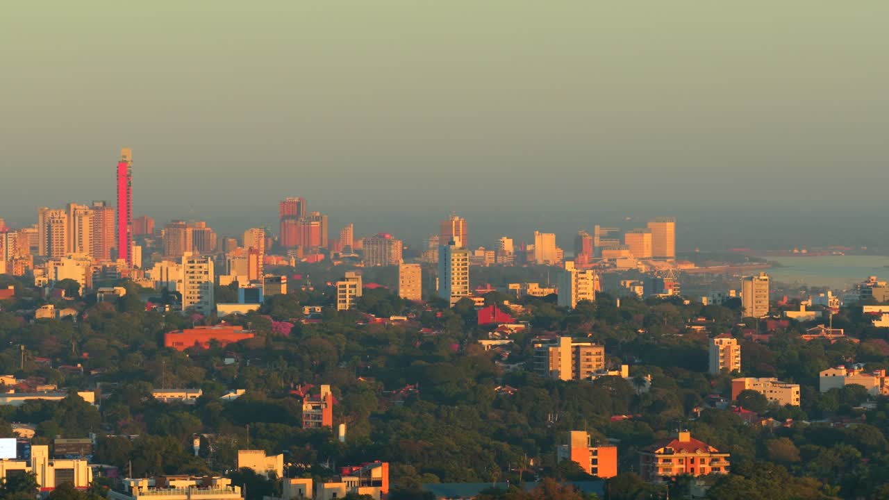 Asuncion City Skyline In The Early Morning In Paraguay. - aerial shot