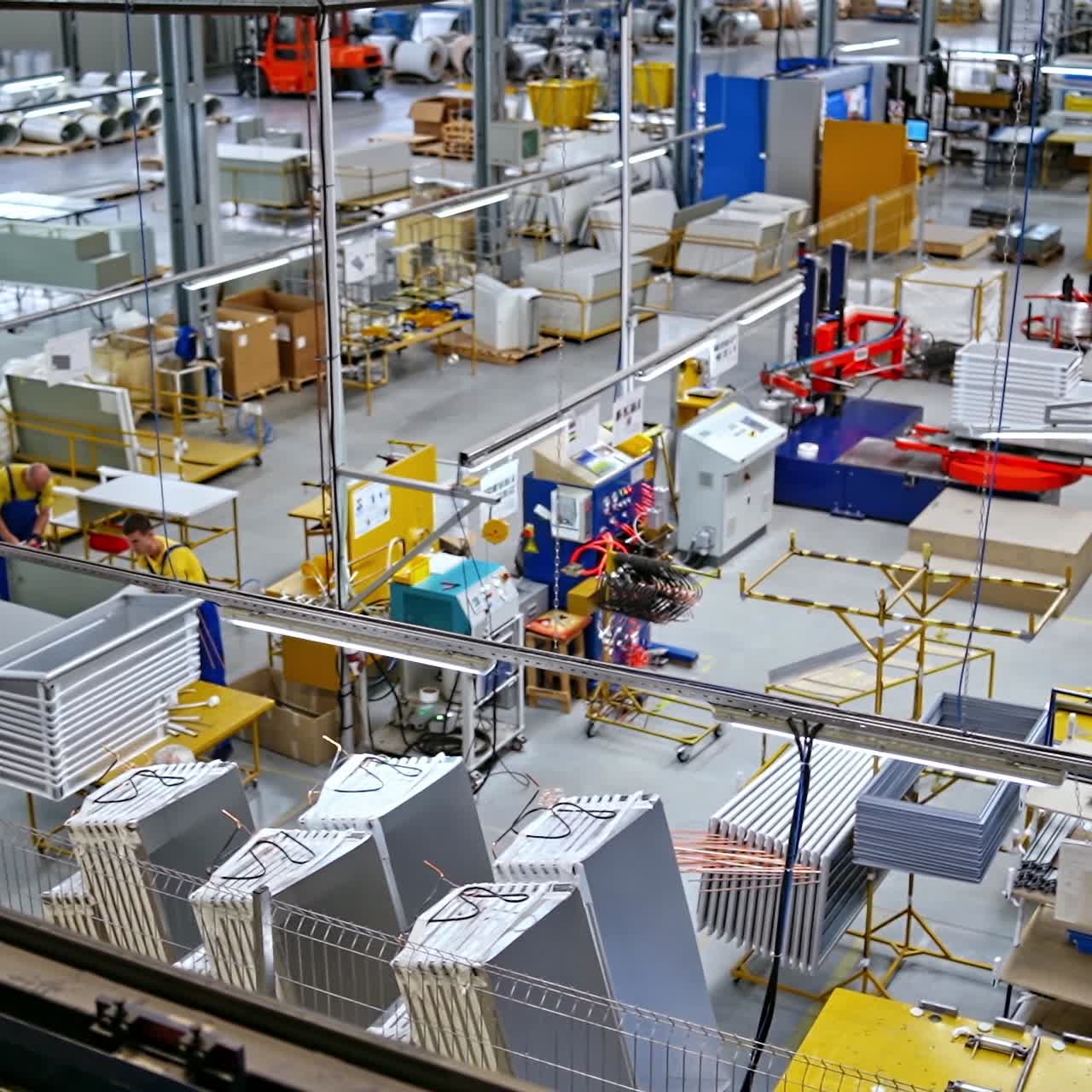 Interni di officine di fabbrica e macchine