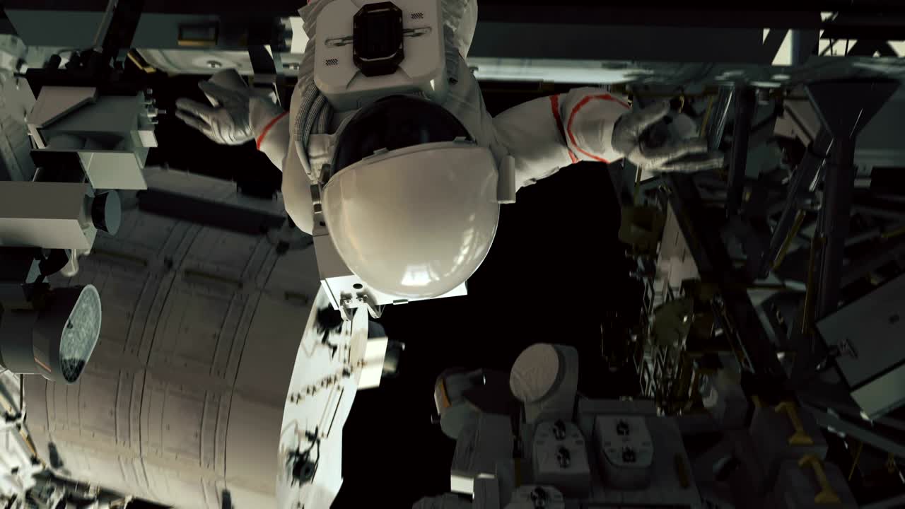 iss에서 일하는 우주비행사, 현실적인 4k 애니메이션