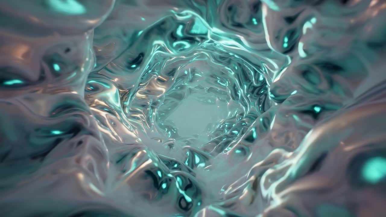 Organic tunnel with glowing teal reflections