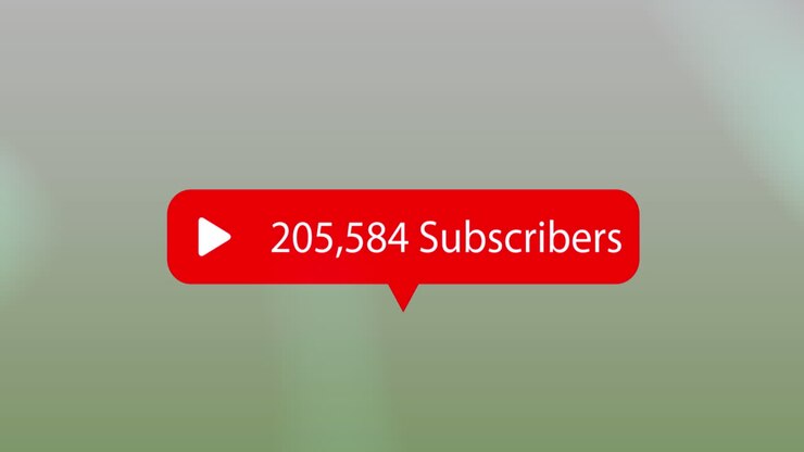 Animation of play icon with increasing subcribers on speech bubble on blue gradient background