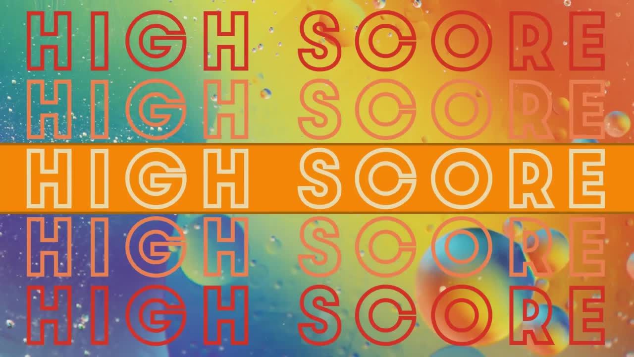 Animation of high score text over abstract liquid patterned background