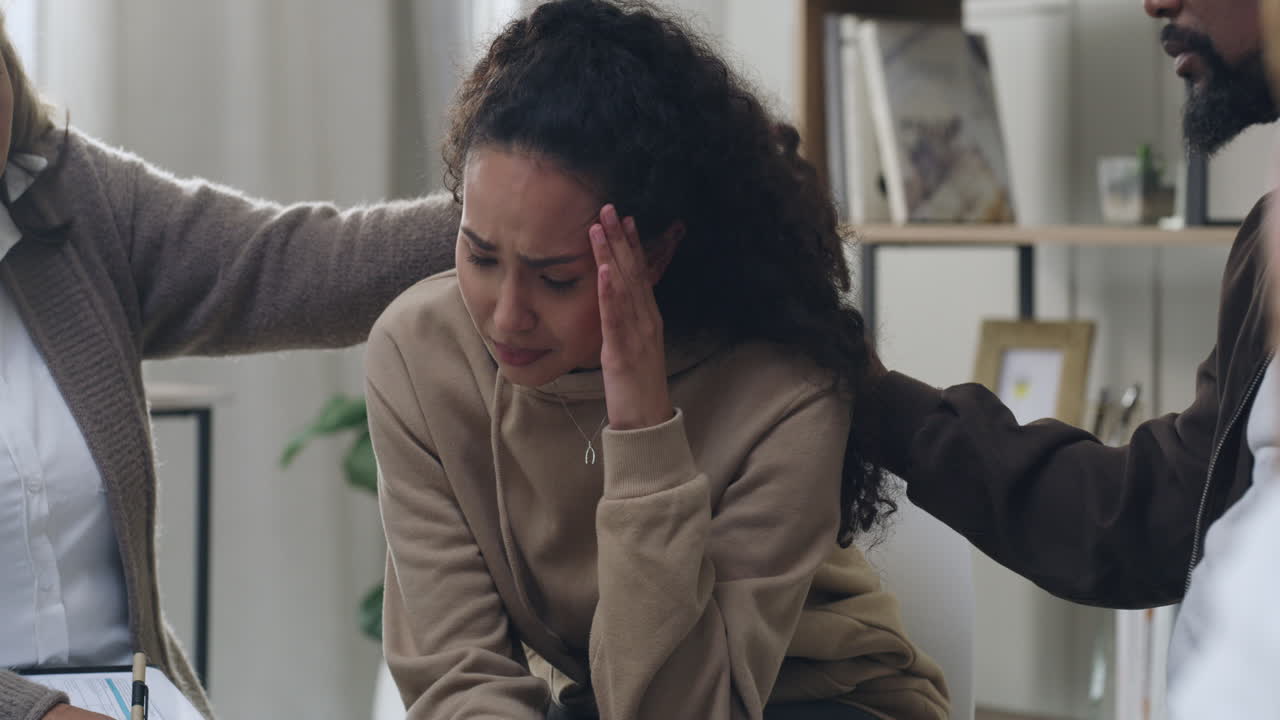 Depressed latin woman having a mental breakdown