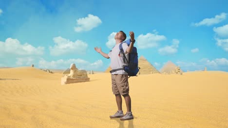 man traveling in the egyptian desert