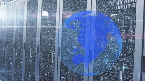 animation of globe and light spots over server room