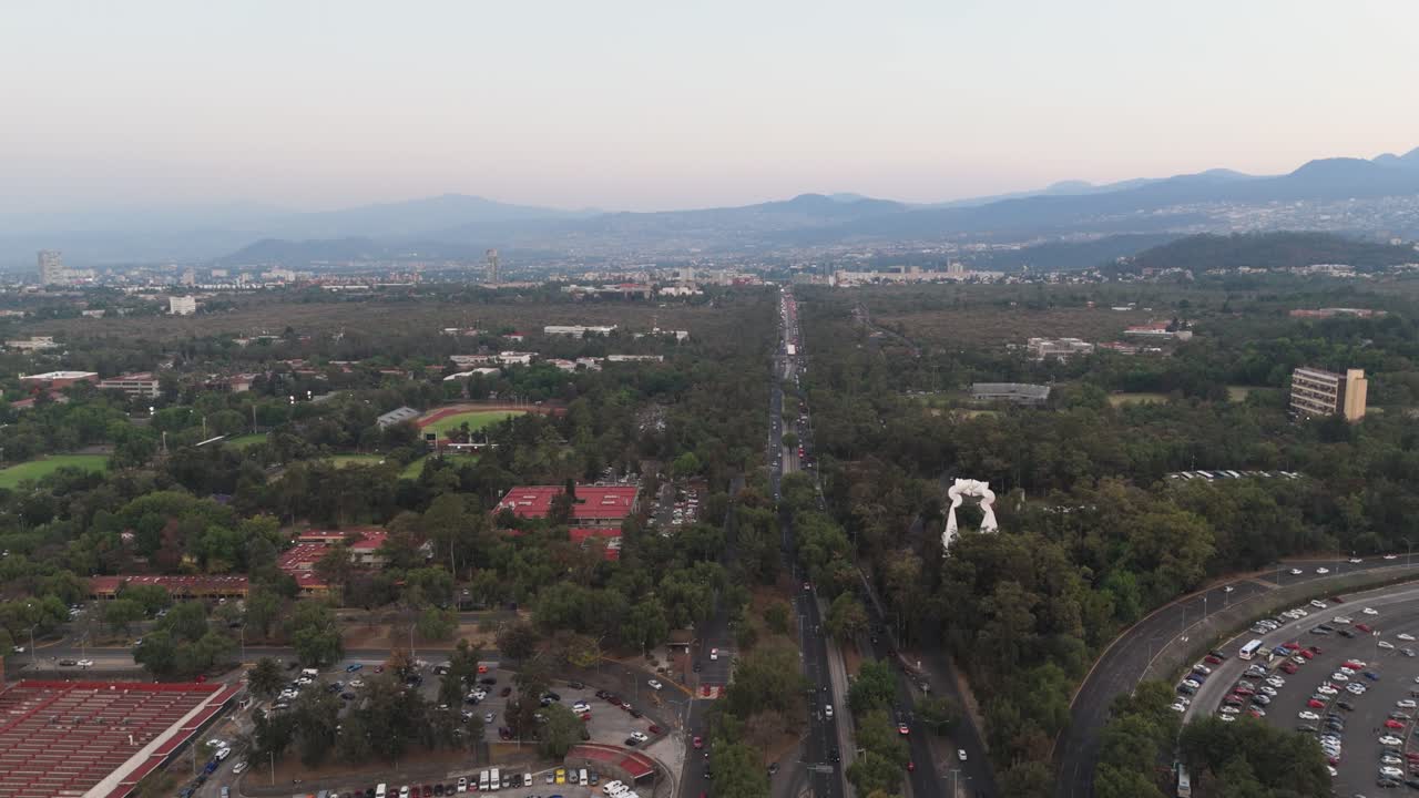 Drone view of Avenida Insurgentes Sur, near University City campus, Mexico City