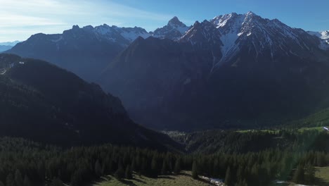 Drone-shot-of-Austrian-Alps-surrounded-by-Mountains,-Austria,-Europe