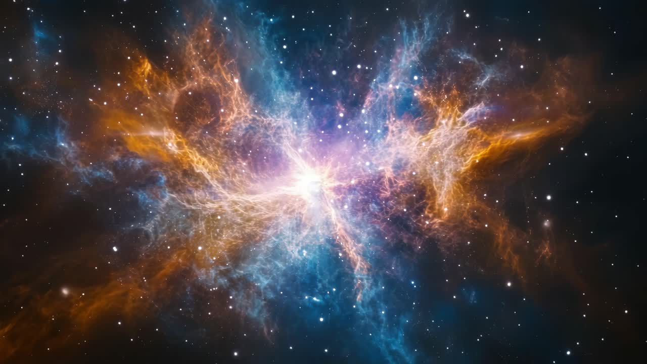 A mesmerizing cosmic scene of a nebula with vibrant colors, captured from a wide-angle perspective