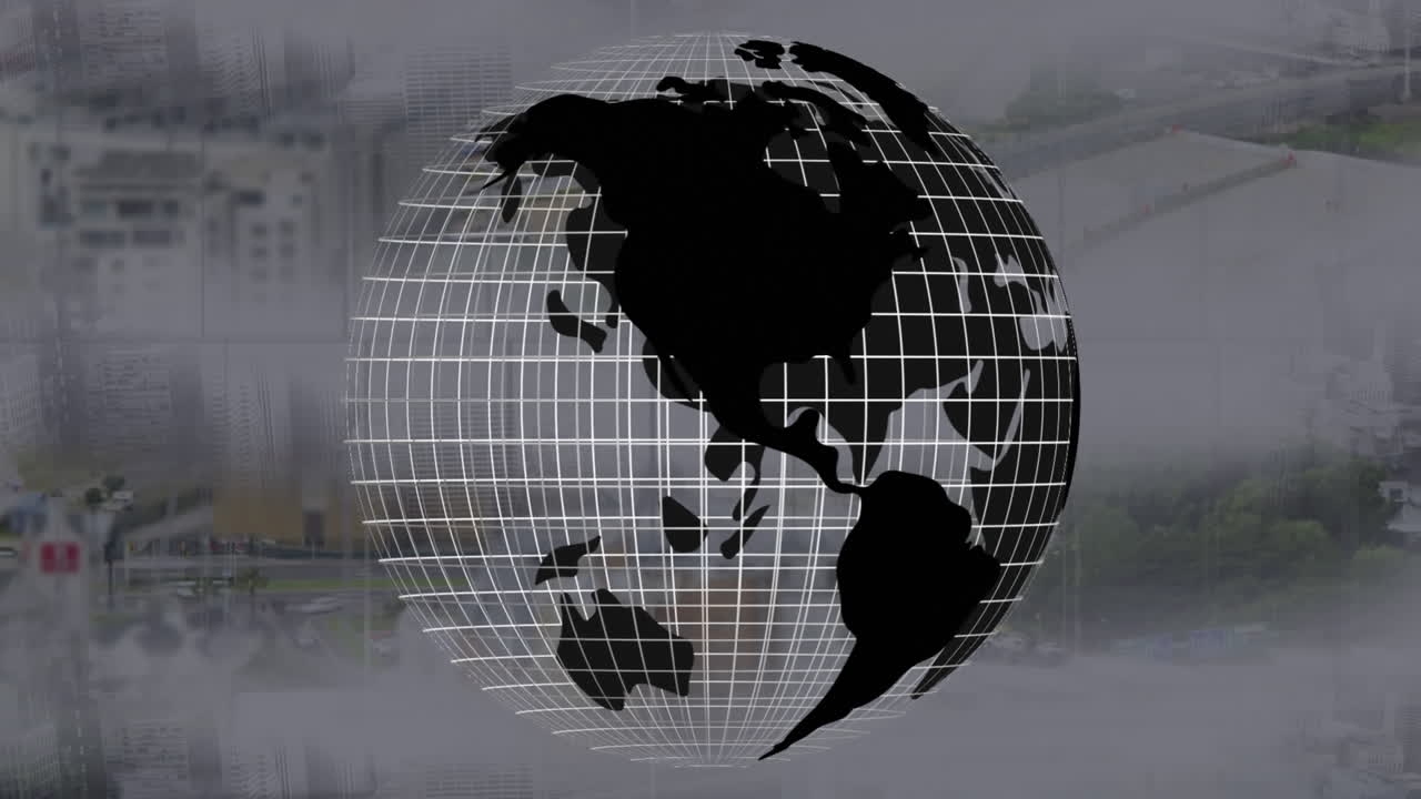 animación del planeta tierra sobre el paisaje urbano