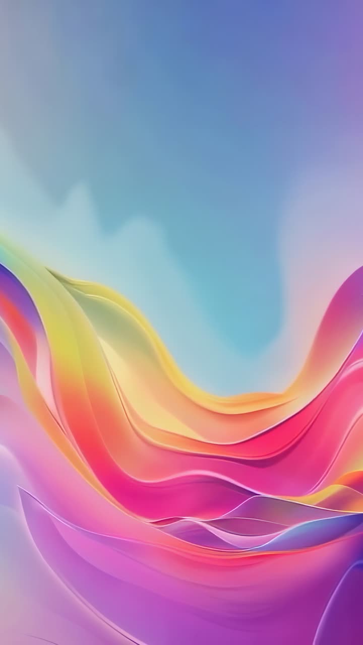 Vertical video: Starting colorful abstract wave ribbons unfolding, flowing across gradient backdrop