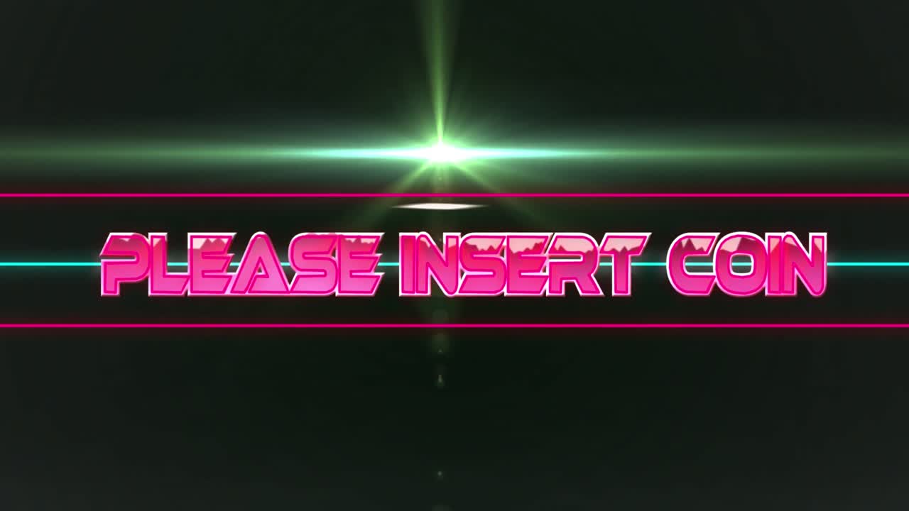 흑색 배경에 렌즈 플레어 위에 선 사이에 동전 텍스트를 입하십시오.