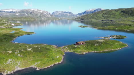 Nature-Landscape-in-Norway,-Stavatn-Lake,-Vestland,-Vestfold-og-Telemark---Aerial-Circling