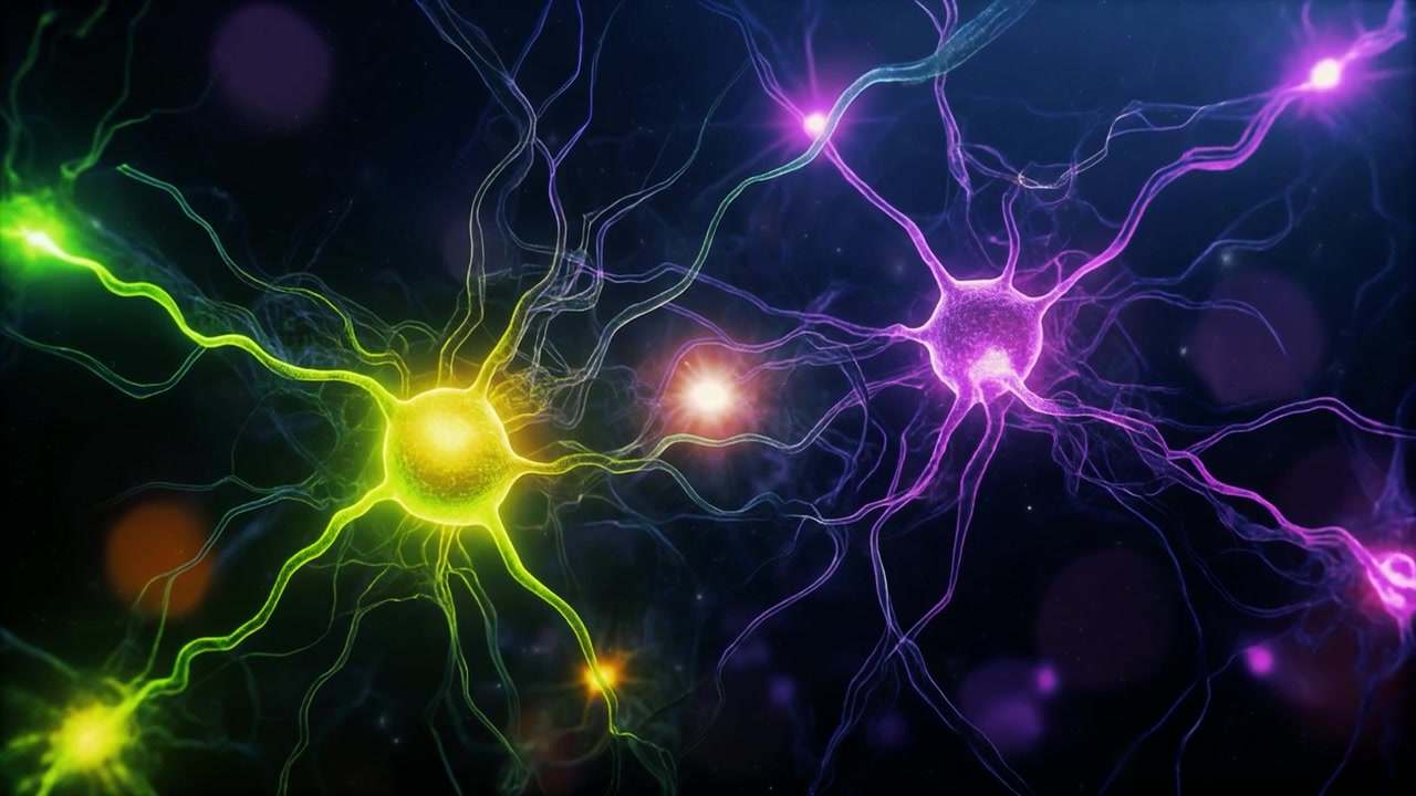 Glowing Neural Network Neurons Connecting in Brain