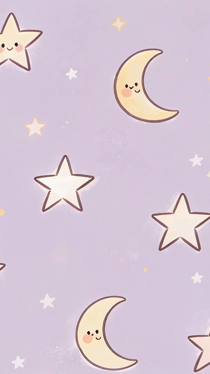 Vertical video: Looping pattern scrolling upward on phone wallpaper, with smiling moons and stars
