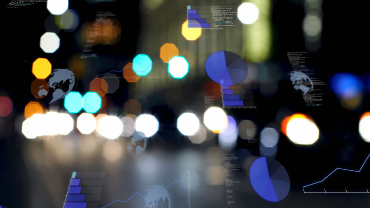 도시 불빛 위에서 데이터 처리의 애니메이션