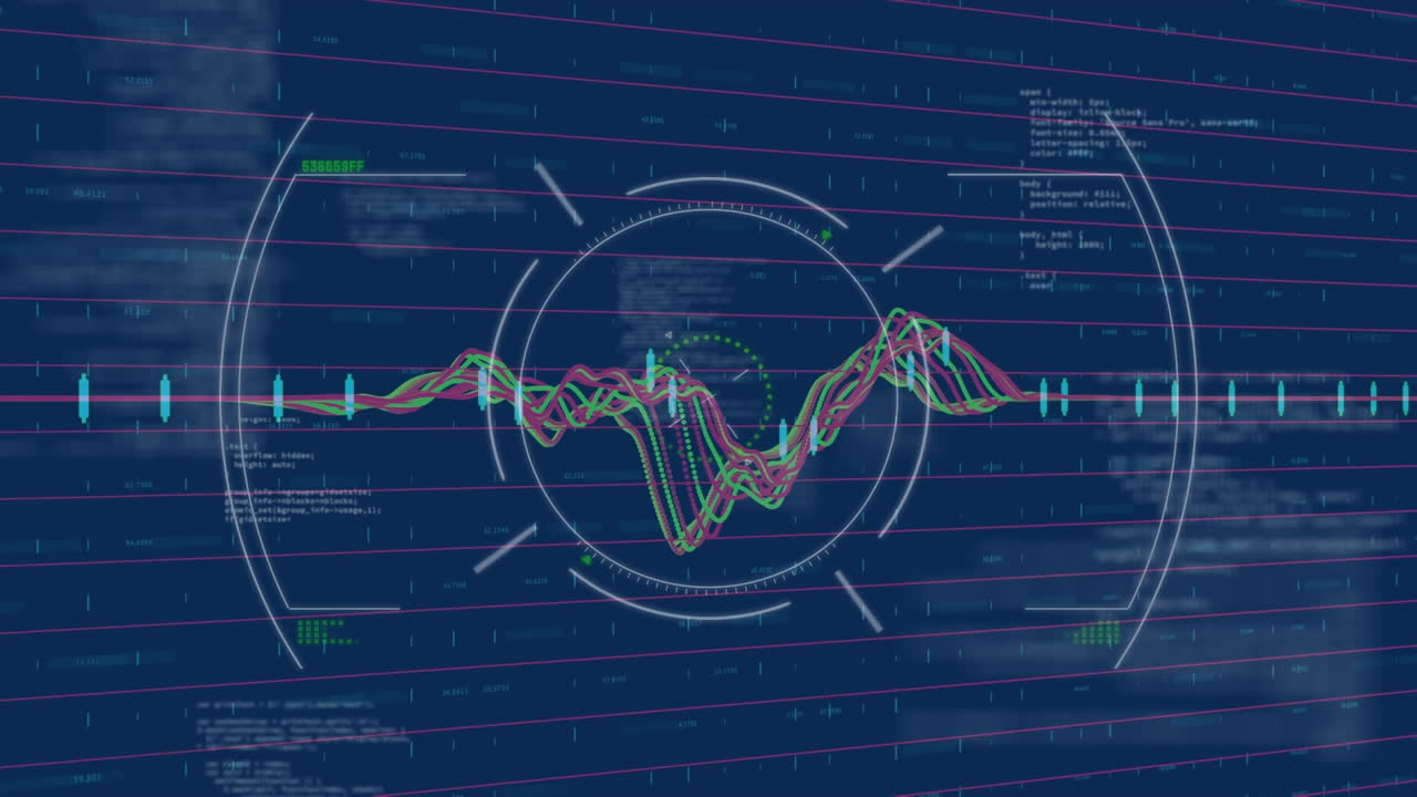 Animation of financial data processing over digital screen