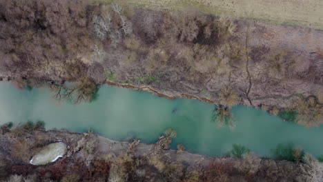 Toma-De-Arriba-Hacia-Abajo-De-Un-Río-Que-Atraviesa-Un-Bosque-Baldío