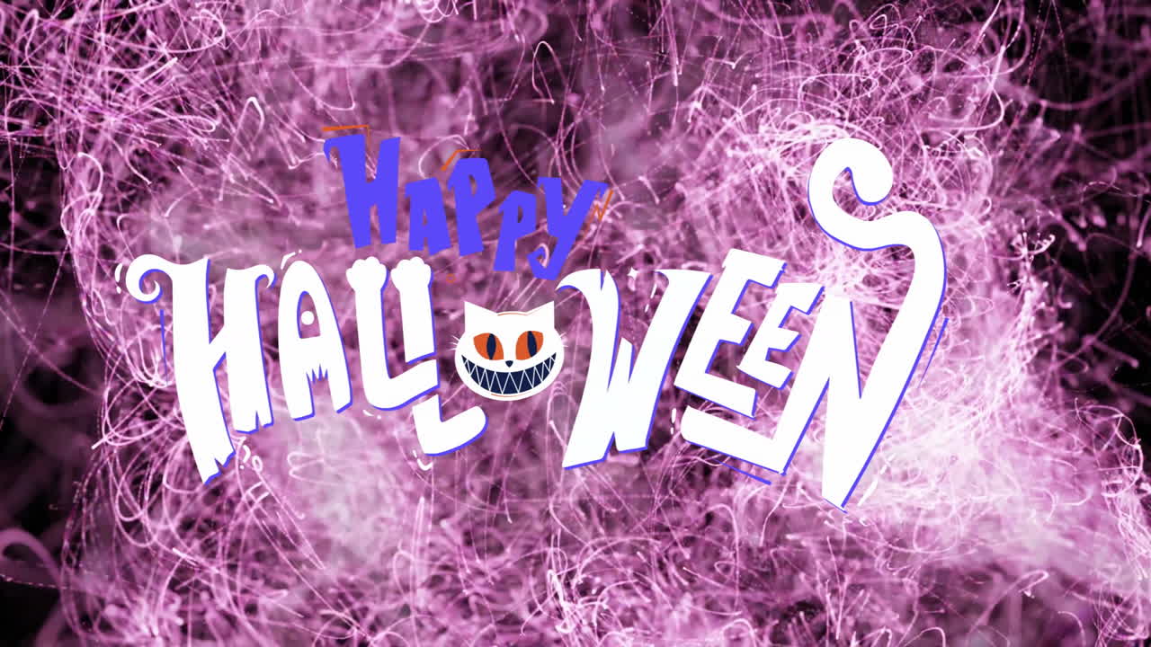 Animation of happy halloween text and shapes on black background