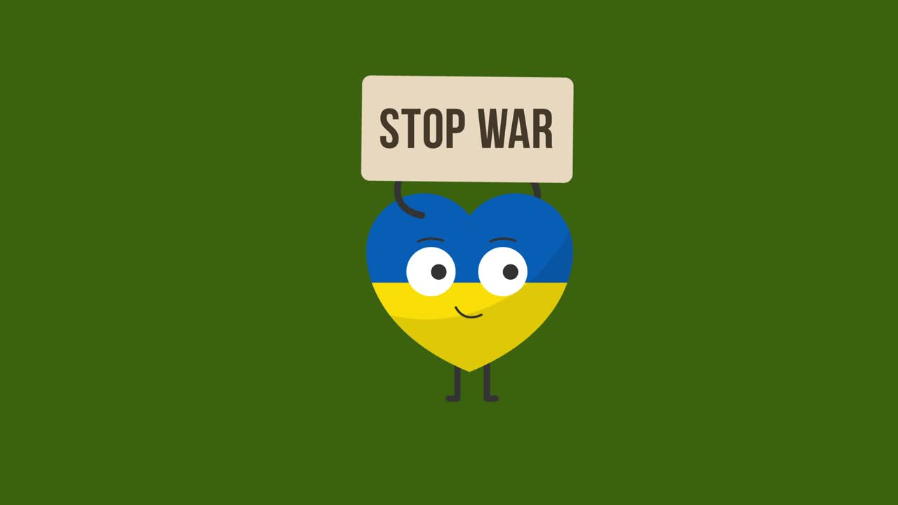 il cuore dell'ucraina tiene un cartello con la parola stop war.