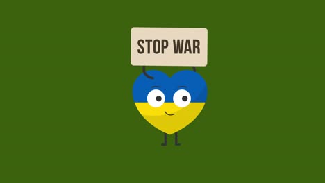 ukraine heart holds sign with word stop war.