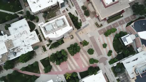 colorado state university fort collins campus and institution buildings, top down aerial view