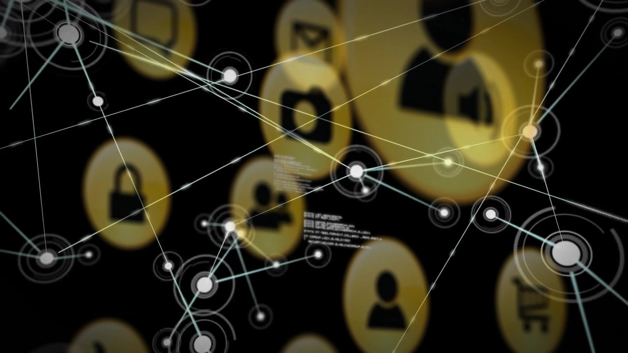 Connessione di rete digitale con icone di social media e linee di dati