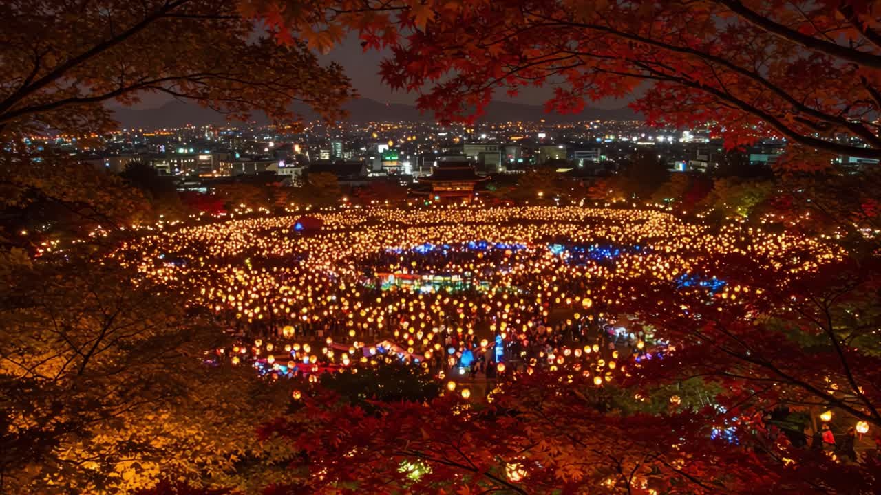 Autumn Lantern Festival at Night with City View