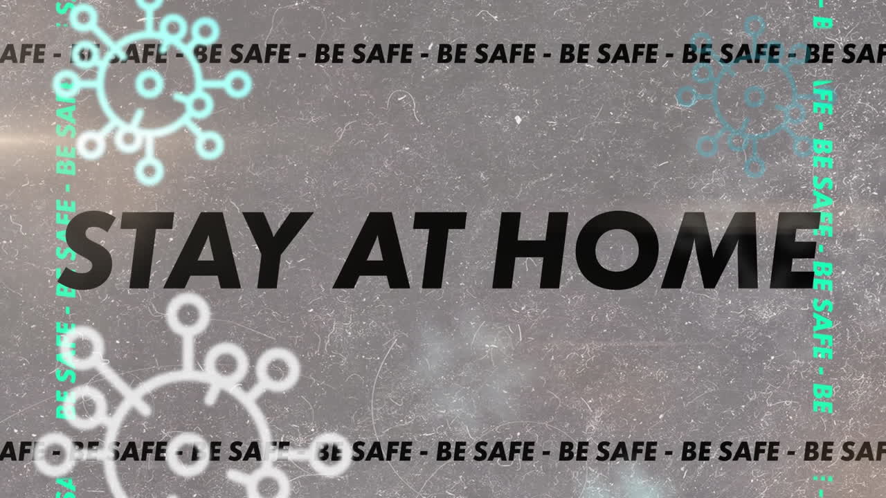 말의 애니메이션 집에서 안전하게 지내십시오 매크로 코로나19 세포로 프레임을  ⁇ 박이고 만 ⁇ 니다.