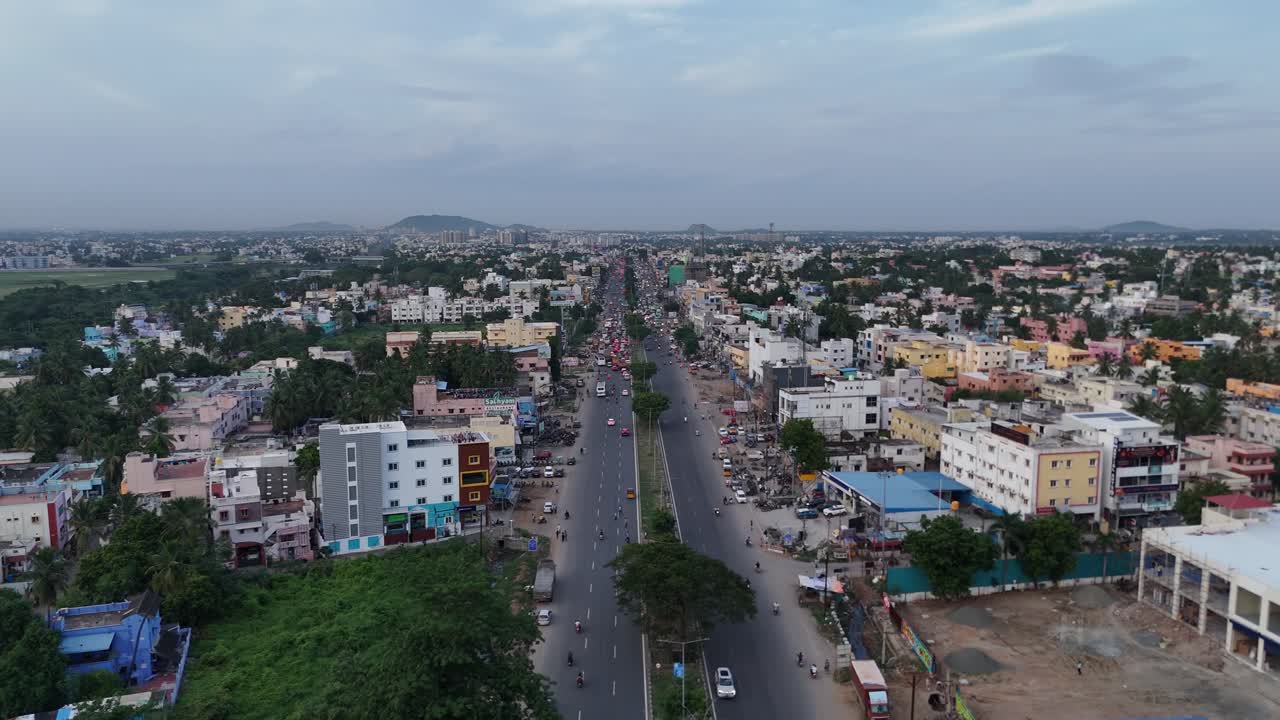 Aerial View of Busy City Street in India