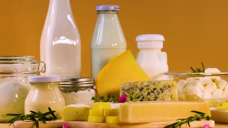 various dairy items arranged on a table