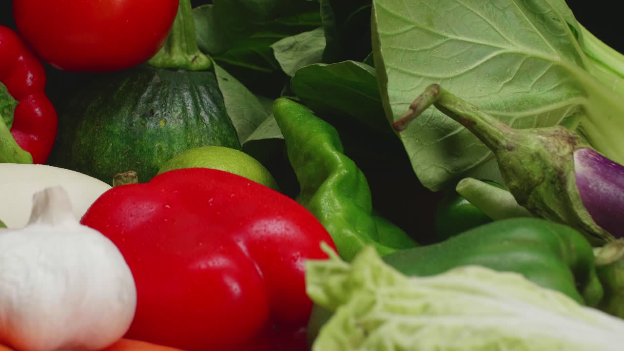 Dolly In Fresh Group Of Vegetables